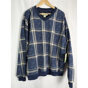 Boca‎ Classic Mens Pullover Golf Jacket XL XLarge Plaid Blue Beige NWT